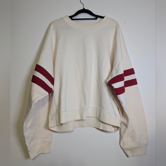 Madewell Relaxed Varsity Sweatshirt XXL Vintage Ivory Red Stripe Retro Preppy - Picture 4 of 9